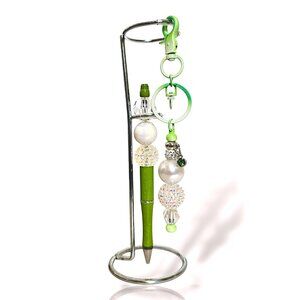 Green Bubble Bead Pen with Matching Keychain Sparkle Desk Gift Accessory